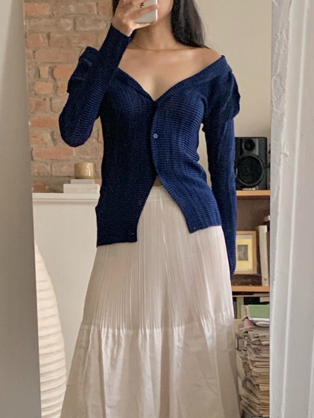Issey Miyake Wooly Long Sleeve Button Top Blue JP2